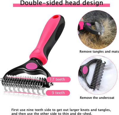 Dog Cat Dematting Comb, Pet Deshedding Brush, Double Sided Blade Dog Grooming Undercoat Rakes, Deshedding Tool for Knots Mats Tangles Removing, Pet Grooming Brush (Rose Red)