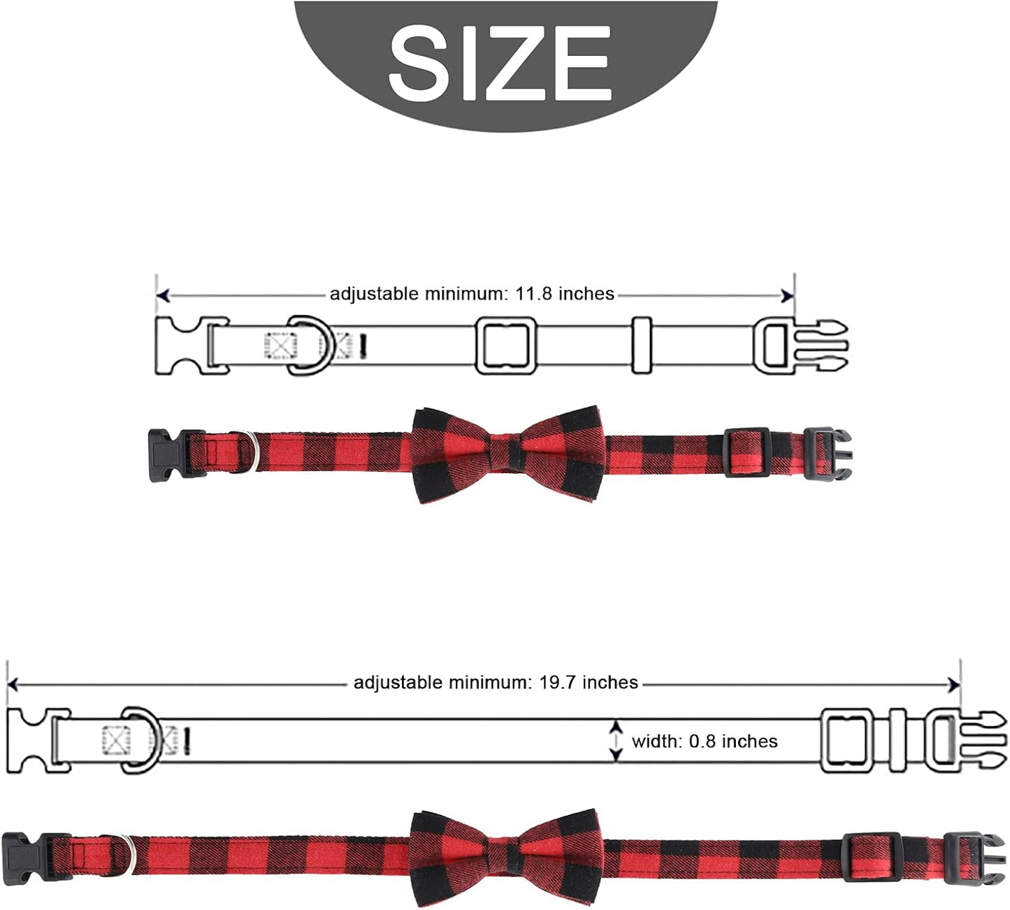 6Pcs Christmas Pet Costume Accessories Kit White Red Black Buffalo Check Plaids Dog Bandana Christmas Hat Adjustable Bow Tie Collar Pet Triangle Bib Kerchief Dog Scarf for Cat Puppy Dog, M