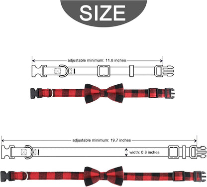 6Pcs Christmas Pet Costume Accessories Kit White Red Black Buffalo Check Plaids Dog Bandana Christmas Hat Adjustable Bow Tie Collar Pet Triangle Bib Kerchief Dog Scarf for Cat Puppy Dog, M