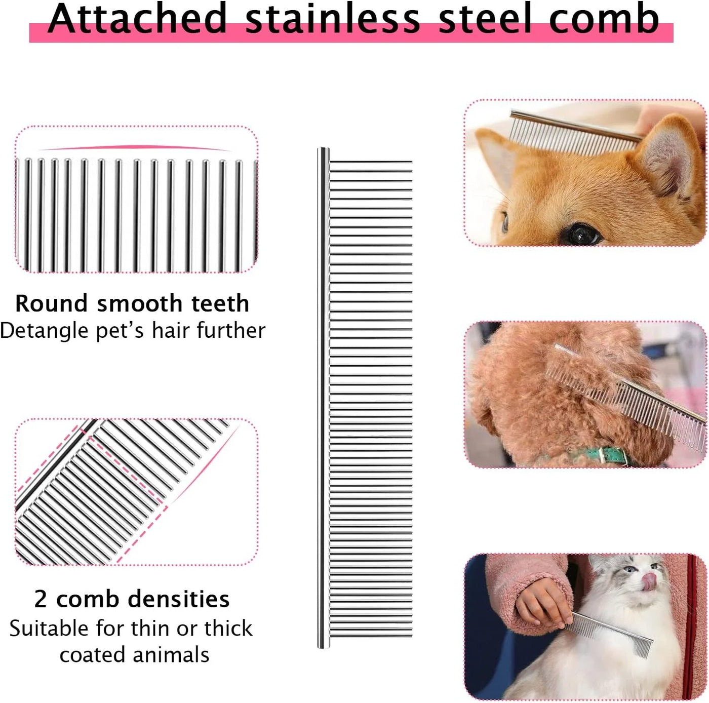 Dog Cat Dematting Comb, Pet Deshedding Brush, Double Sided Blade Dog Grooming Undercoat Rakes, Deshedding Tool for Knots Mats Tangles Removing, Pet Grooming Brush (Rose Red)