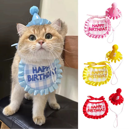 Pet Birthday Cute Props Headwear Caps Bibs Saliva Towel Hat Cat Dog Birthday Costume Pets Accessories Decoration Supplies