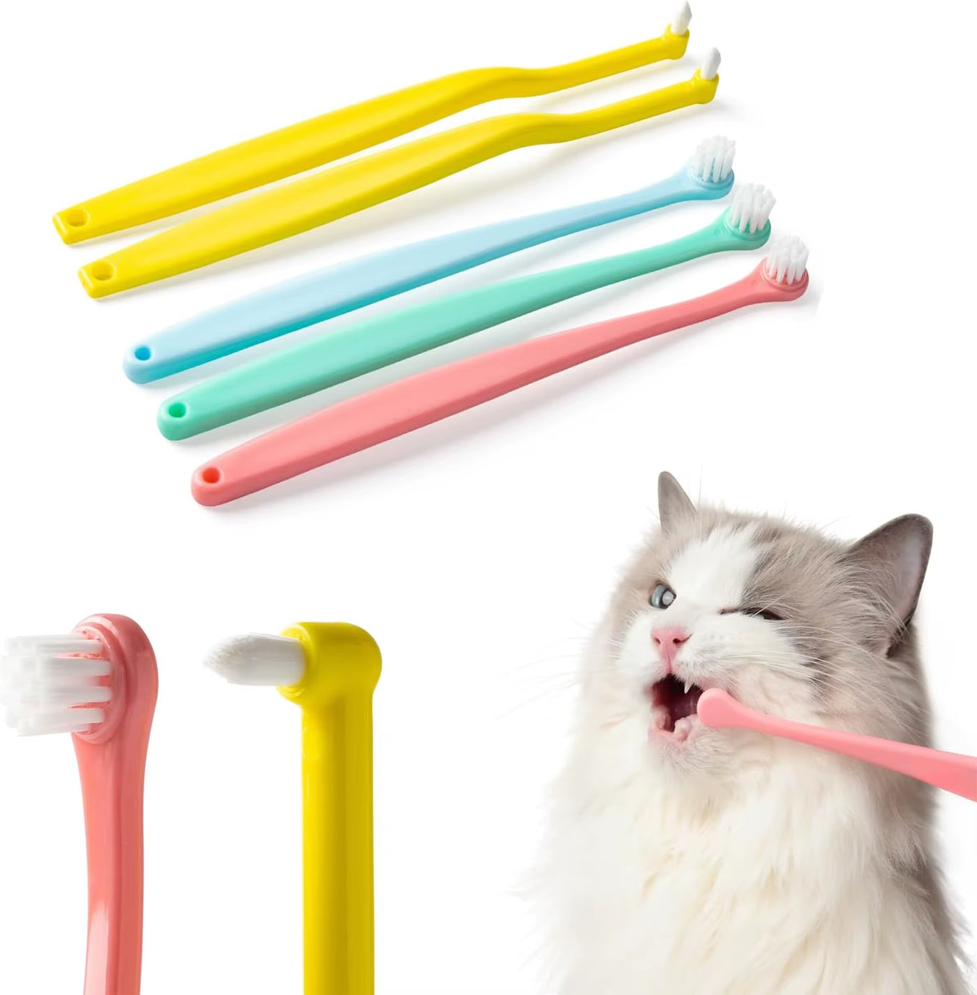 TONG Dog Cat Toothbrush Micro Head Cat Dental Care Pets Toothbrush Oral Hygiene Multi-Angle Round&Pointed Toothbrush