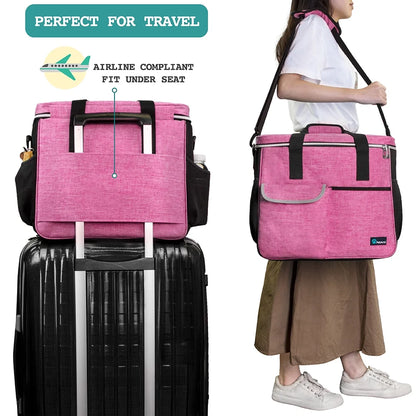 Dog Travel Bag, Travel Pet Bag Organizer, Dog Food Travel Bag with Food Container and Bowls, Dog Travel Supplies Gift Accessories for Weekend Camping, Dog Cat Diaper Bag (Pink, Large)