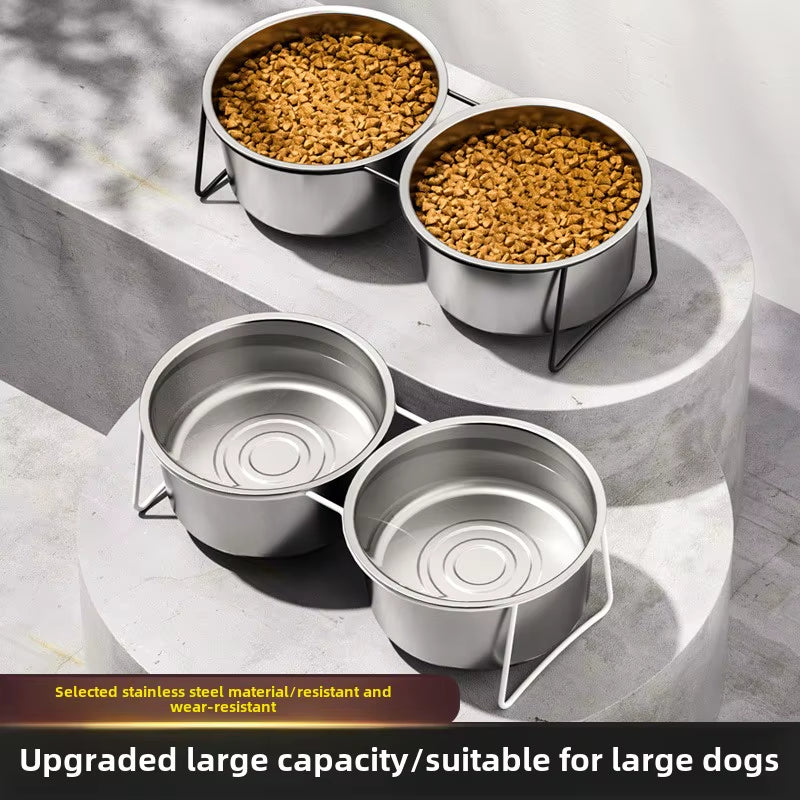 Large Stainless Steel Dog Slow Food Bowl with Thickened Stand Elevated Pets Products Supplies Feeders Accessories Tip Proof