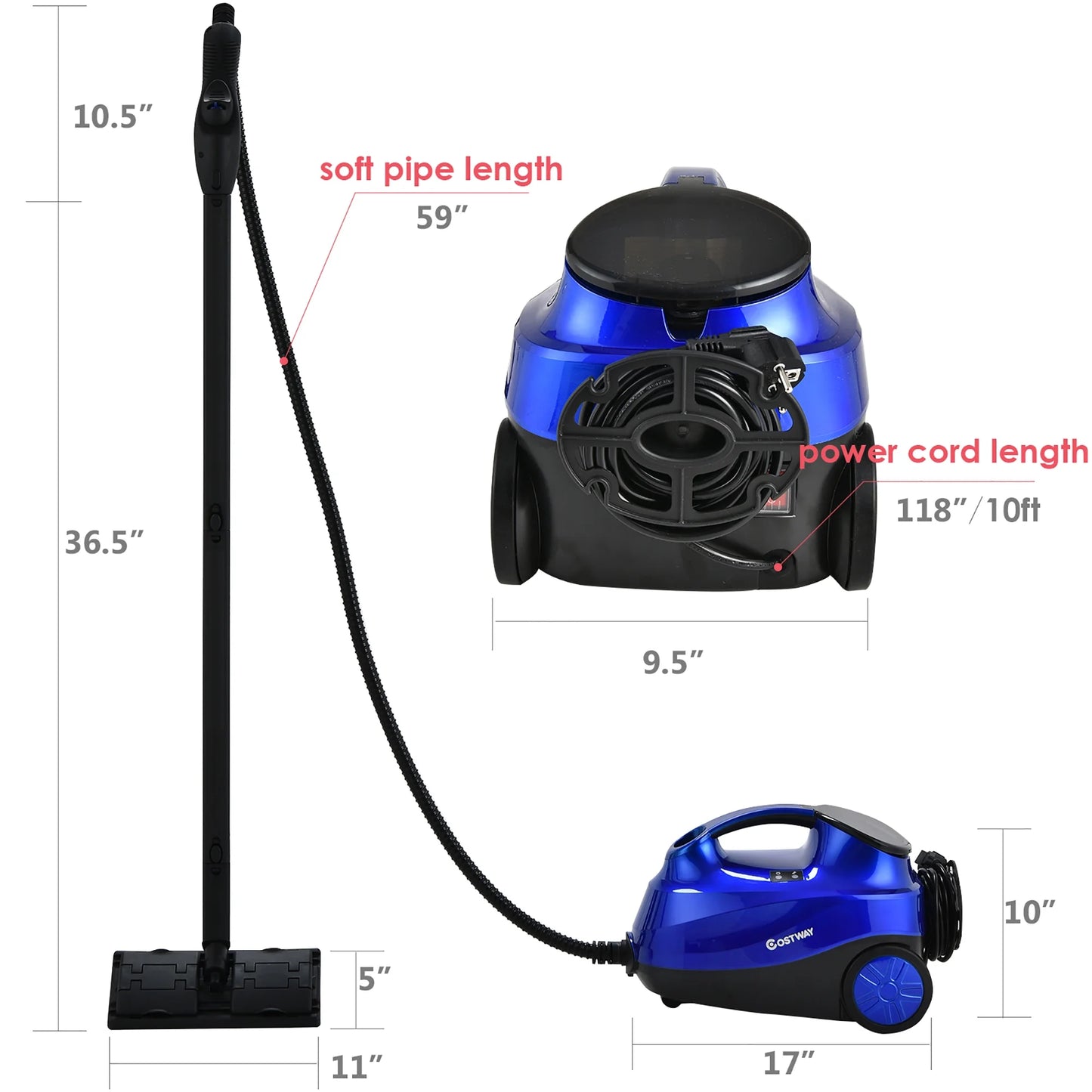 2000W Heavy Duty Steam Cleaner Mop Multi-Purpose W/19 Accessories Blue