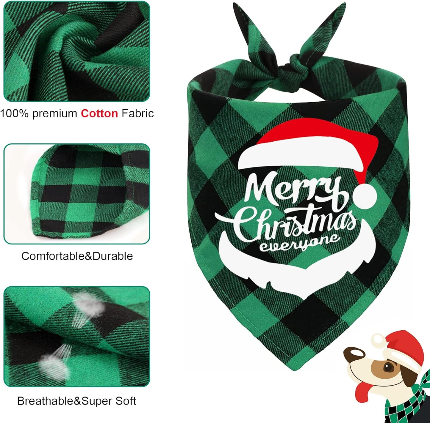 2 Pack Dog Christmas Bandana, Classic Plaid Pet Scarf Triangle Bibs Kerchief Bulk, Merry Christmas Pet Bandana Xmas Costume Accessories for Puppy Small Medium Large Dogs Cats Outfit
