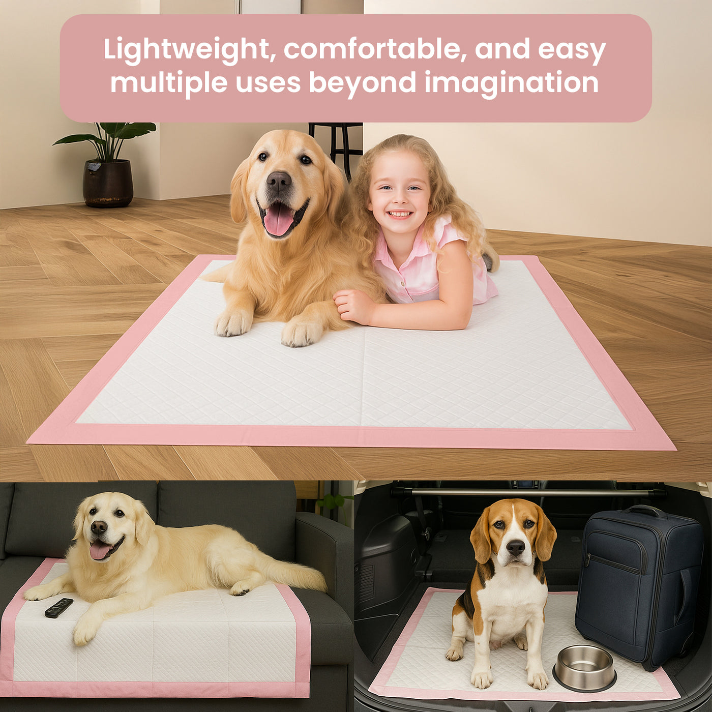 200 Puppy Pad Training Pads for Dogs Unscented Pink-Small-13X