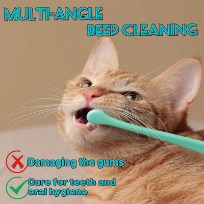 TONG Dog Cat Toothbrush Micro Head Cat Dental Care Pets Toothbrush Oral Hygiene Multi-Angle Round&Pointed Toothbrush