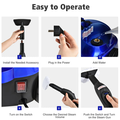 2000W Heavy Duty Steam Cleaner Mop Multi-Purpose W/19 Accessories Blue