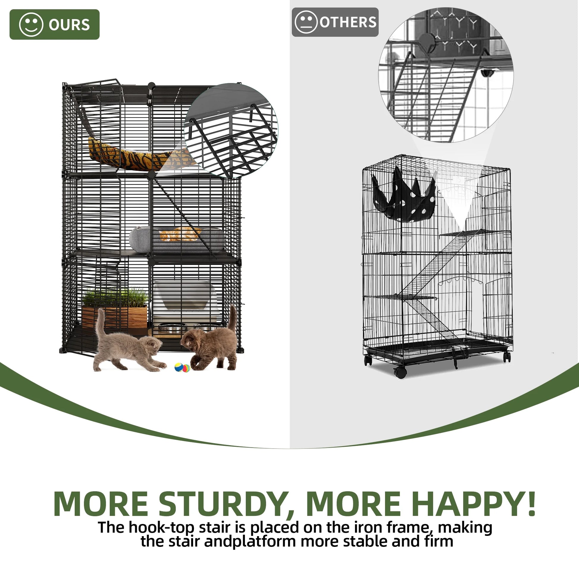 41" Large 3-Tier Cat Cage with Extra Large Hammock - Indoor Pet Playpen for 1-2 Cats, Black