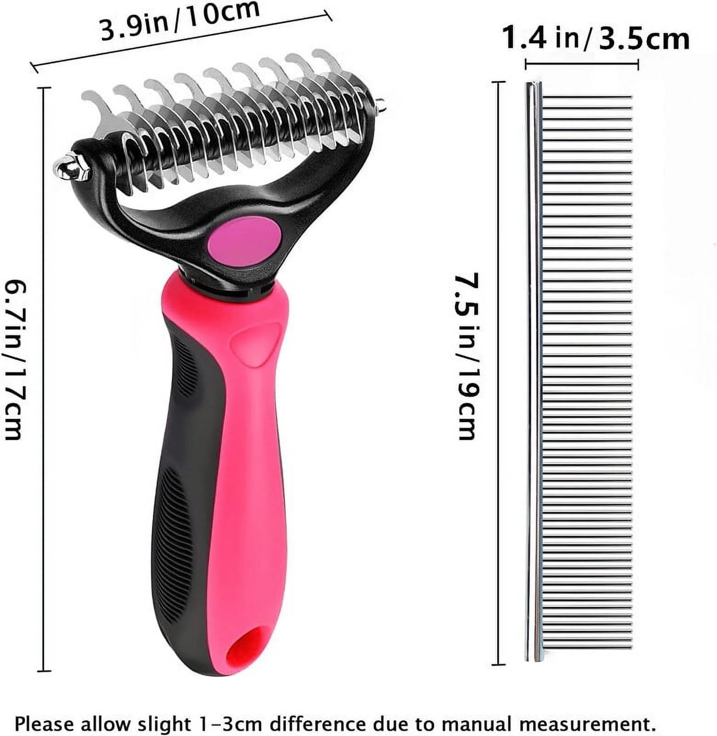 Dog Cat Dematting Comb, Pet Deshedding Brush, Double Sided Blade Dog Grooming Undercoat Rakes, Deshedding Tool for Knots Mats Tangles Removing, Pet Grooming Brush (Rose Red)
