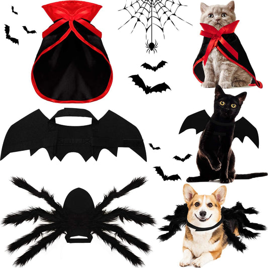 3 Piece Halloween Cat Dog Costume Set, Pet Bat Witch Vampire Pumpkin Cloak Giant Imitation Pet Spider Pets Costume Cosplay Accessories Halloween Pets Decoration for Dogs Puppy Cats (Gothic,M)