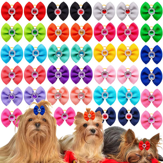 40PCS Dog Hair Bows Solid Diamond Small Dog Bows for Dogs Pets Hair Accessories Pet Dog Grooming Bows Dogs Grooming Accessories