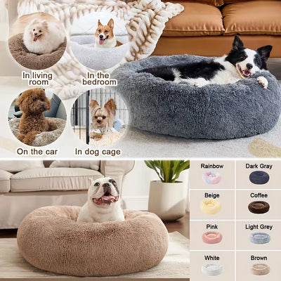 Round Pet Bed for Large,Medium and Small Dogs House Bed Soft Cats Bed Long Plush Dog House for Dogs House Winter Warm Sleeping