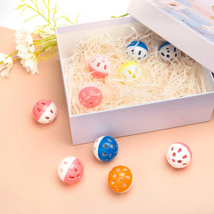 10 Pieces Pet Cat Kitten Play Balls with Jingle Bell Pounce Rattle Toy Random Color