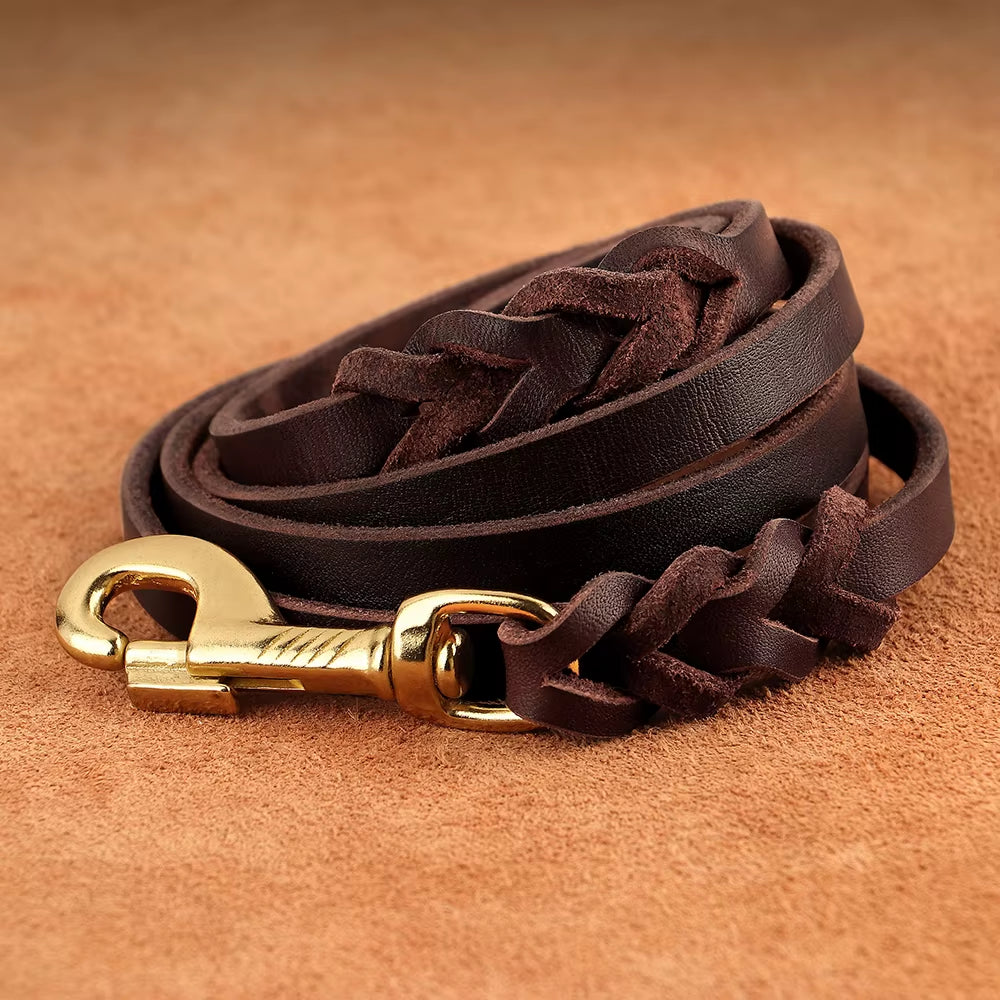 Genuine Leather Dog Collar Leash Set Braided Durable Leather Dog Collars for Medium Large Dogs German Shepherd Pet Accessories