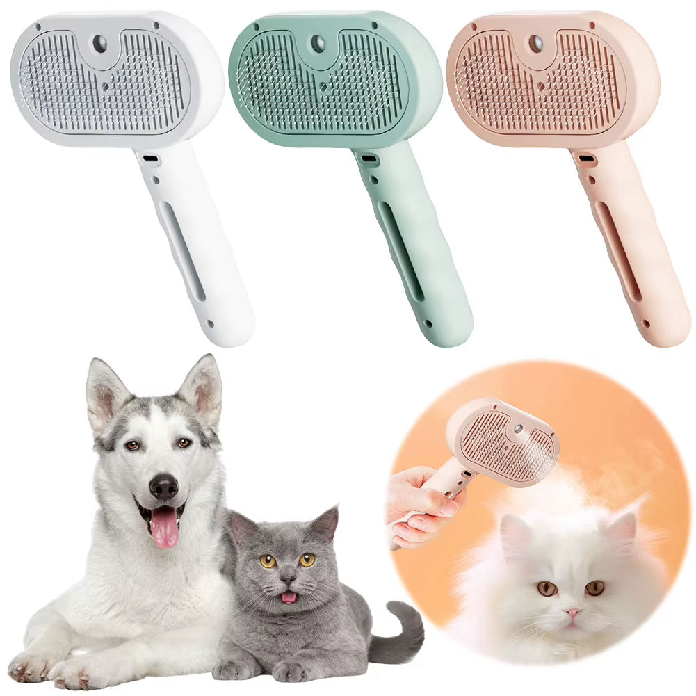 3 in 1 Cat Steam Brush with Release Button Cat Grooming Brush Rechargeable Cat Hair Brush Dog Brush for Cats Dogs Small Animals