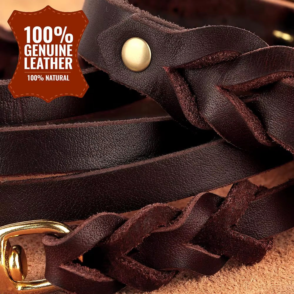 Genuine Leather Dog Collar Leash Set Braided Durable Leather Dog Collars for Medium Large Dogs German Shepherd Pet Accessories