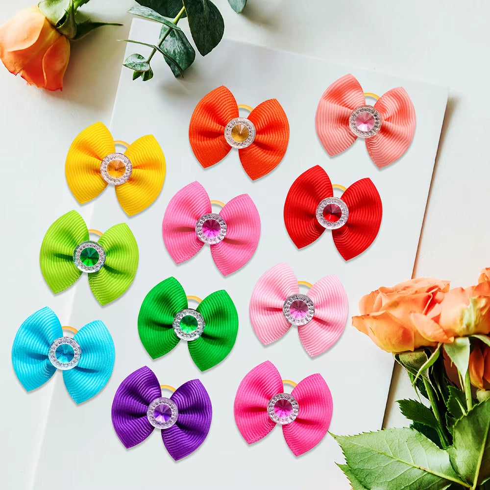 40PCS Dog Hair Bows Solid Diamond Small Dog Bows for Dogs Pets Hair Accessories Pet Dog Grooming Bows Dogs Grooming Accessories