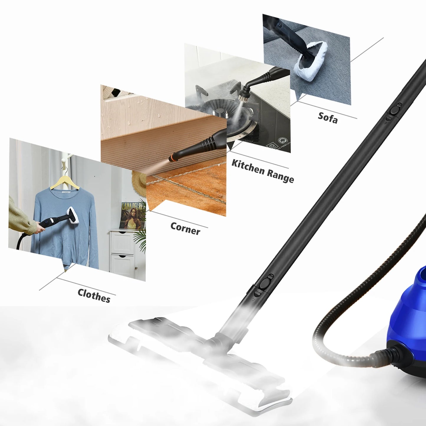 2000W Heavy Duty Steam Cleaner Mop Multi-Purpose W/19 Accessories Blue