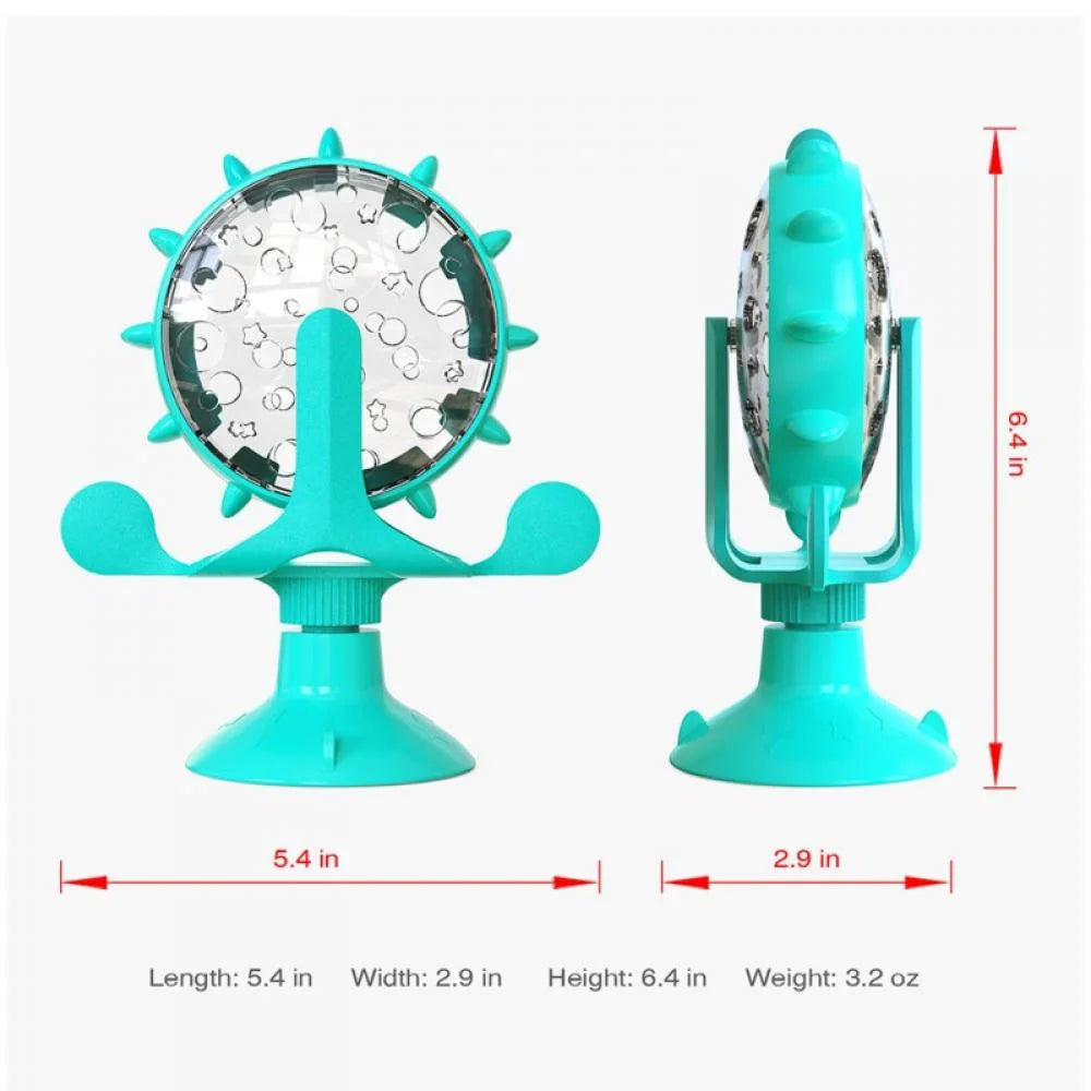 Cat Food Puzzle, Windmill Cat Toy, Turntable Food Dispenser, Multifunctional Interactive Teasing, Funny Kitten Toys Cat Leaking Food Puzzle Toy with Strong Suction Cup