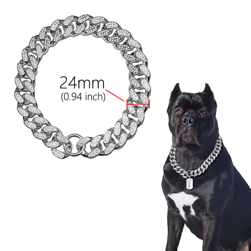 Plastics Dog Collar Chain, Diamond Inlay, Sparkle Bulldog Necklace, Cat Collars, Pet Accessories, Small, Medium, Large Dogs