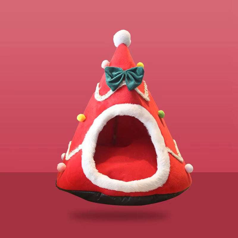 Dog Bed Christmas Tree Shape Cat Bed Winter Warm Cozy Cave Cage Portable Pets Supplies Christmas Accessories Litter Kennel