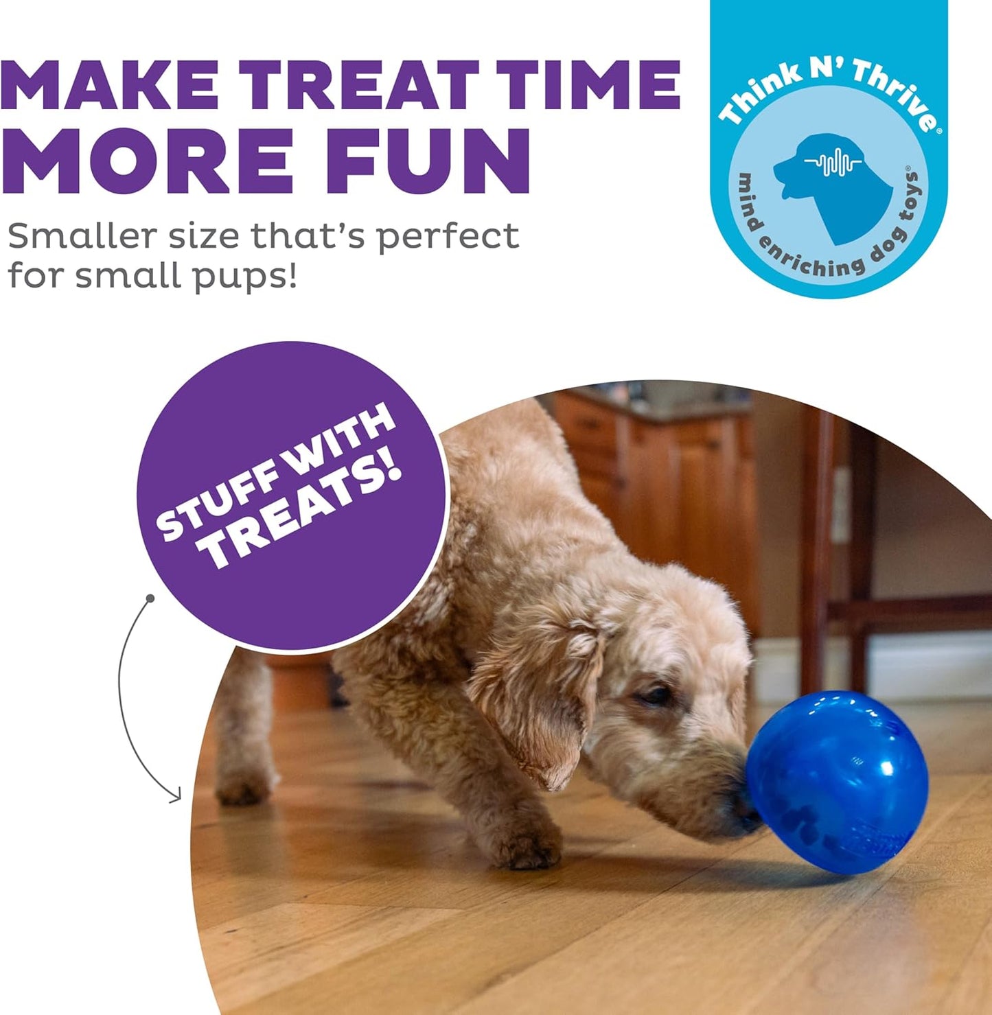 Lil' Snoop Interactive Treat Dispensing Dog Toy, Puzzle Ball Slow Feeder for Small to Medium Dogs, Mint-Scented for Mental Stimulation & Boredom Relief, Bpa-Free, 3.9-Inch, Blue