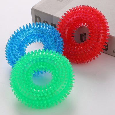 Dog Squeaky Toys, Non Toxic Dog Thorn Circle Ring Squeak Chew Toss Fetch Toys for Dogs, TPR Rubber Puppy Toys Spikey Dog Chew Toys for Small Medium and Large Dogs, Red, 1Pc