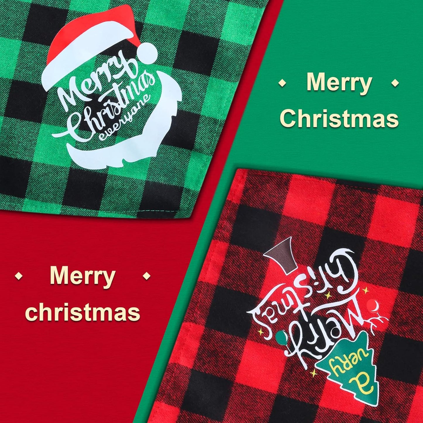 2 Pack Dog Christmas Bandana, Classic Plaid Pet Scarf Triangle Bibs Kerchief Bulk, Merry Christmas Pet Bandana Xmas Costume Accessories for Puppy Small Medium Large Dogs Cats Outfit