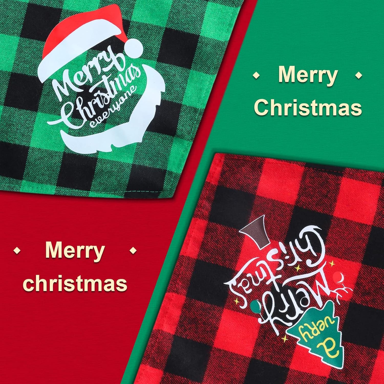 2 Pack Dog Christmas Bandana, Classic Plaid Pet Scarf Triangle Bibs Kerchief Bulk, Merry Christmas Pet Bandana Xmas Costume Accessories for Puppy Small Medium Large Dogs Cats Outfit
