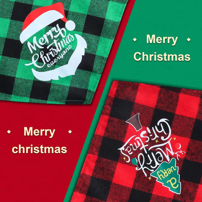 2 Pack Dog Christmas Bandana, Classic Plaid Pet Scarf Triangle Bibs Kerchief Bulk, Merry Christmas Pet Bandana Xmas Costume Accessories for Puppy Small Medium Large Dogs Cats Outfit
