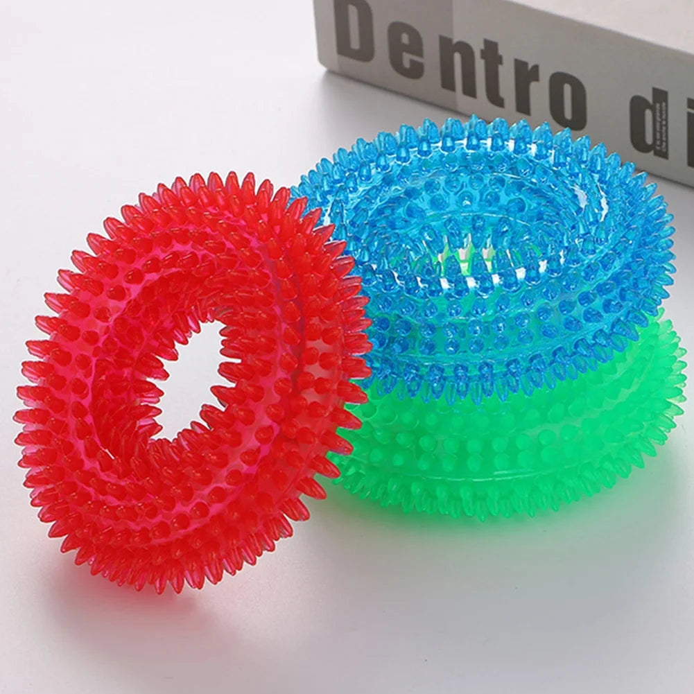 Dog Squeaky Toys, Non Toxic Dog Thorn Circle Ring Squeak Chew Toss Fetch Toys for Dogs, TPR Rubber Puppy Toys Spikey Dog Chew Toys for Small Medium and Large Dogs, Red, 1Pc