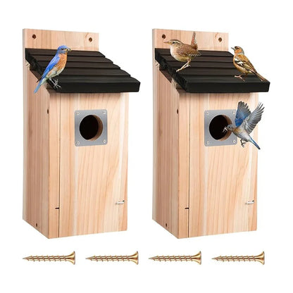 Bird House Wood Hanging Nesting Box Sheltered Warm Place Outside Bluebird Viewing House Feeder for Pet Supplies Patio Small Bird