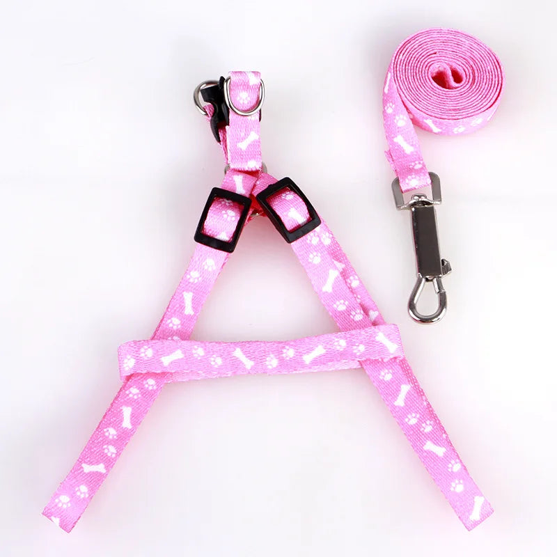 Dog Collars Strengthen Colorful Printing Small-sized Pets Puppy Dog Cat Safety Adjustable Lead Harness Leash Traction Rope cloth