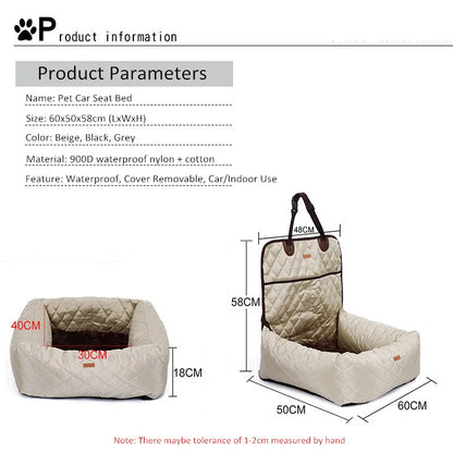 Dog Car Seat Bed Travel Dog Car Seats for Small Medium Dogs Front/Back Seat Indoor/Car Use Pet Car Carrier Bed Cover Removable