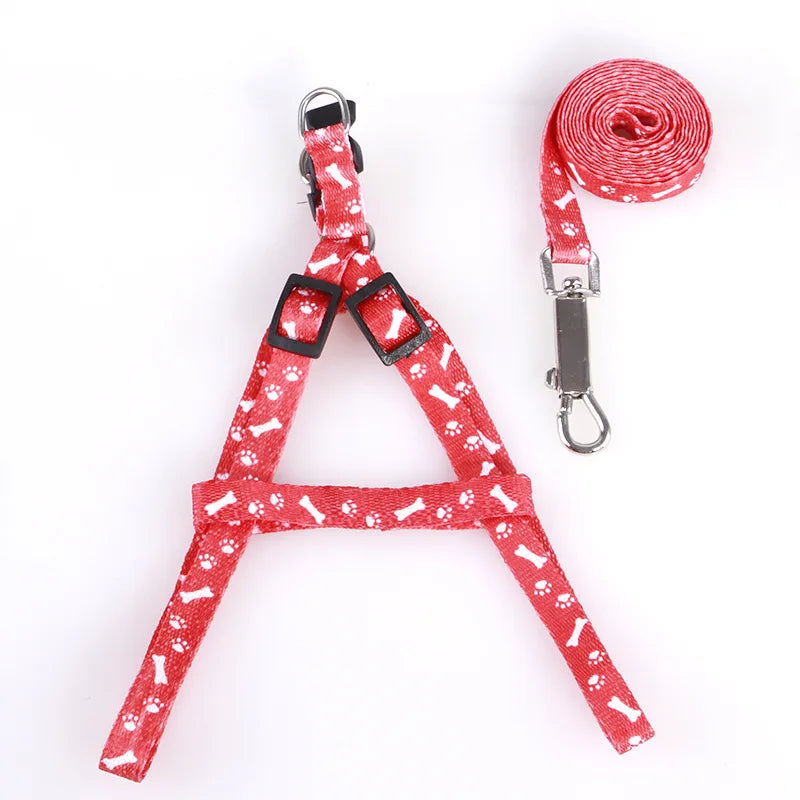 Dog Collars Strengthen Colorful Printing Small-sized Pets Puppy Dog Cat Safety Adjustable Lead Harness Leash Traction Rope cloth