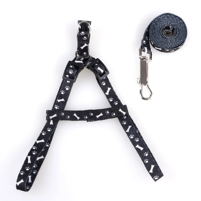 Dog Collars Strengthen Colorful Printing Small-sized Pets Puppy Dog Cat Safety Adjustable Lead Harness Leash Traction Rope cloth