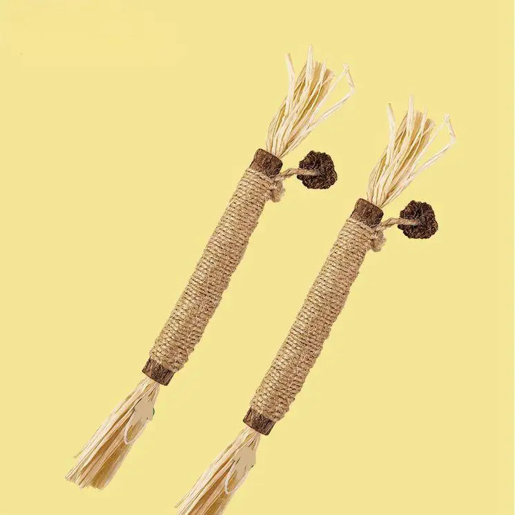 Cat Teeth Grinding Sticks Raffia Grass Wood Tianjiao Oral Clean Toys Gall Fruit for Feline Dental Health