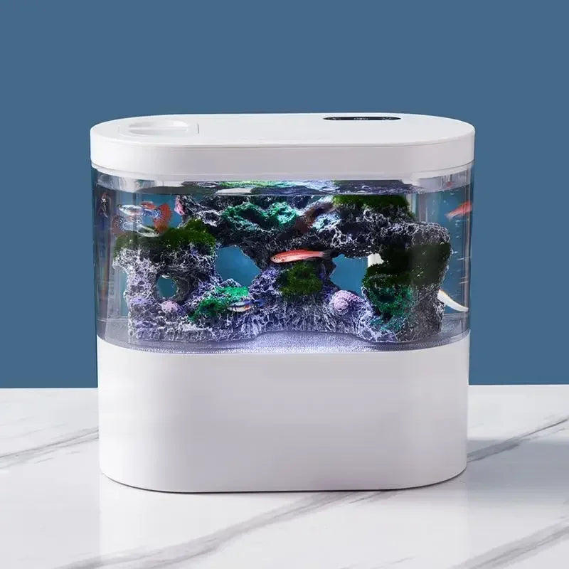 Mini Desktop Aquarium With Miniature Fish Tank with Biochemical Filtration System & LED Small Aquatic Eco Box Home Decor