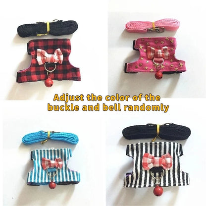 Adjustable Hamster Harness Comfortable Escape-Proof Hamster Chest Strap with Bow Bells Hamster Striped Vest Training