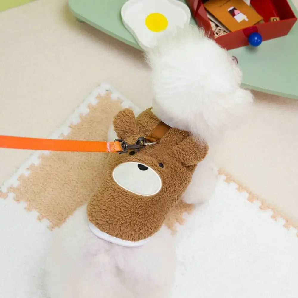 Dog Apparel Bear Pattern Winter Puppy Clothes Warm Thickened Puppy Sweatshirt Comfortable Sleeveless Pet Winter Coat Outdoor Use