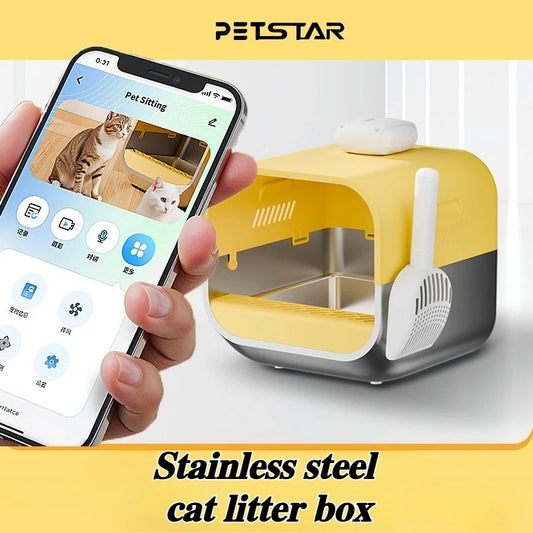 Stainless Steel Litter Box Scratch-resistant and Wear-resistant Cat Litter Tray 63L Large Cats Toilet Sandbox Cat Accessories