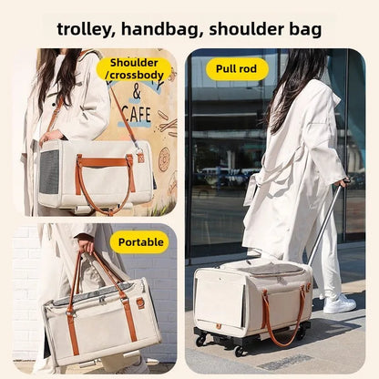 Breathable Pet Carrier with Wheels Foldable Outdoor Travel Cat Trolley Case for Cats and Dogs Large Portable Pet Trolley bag