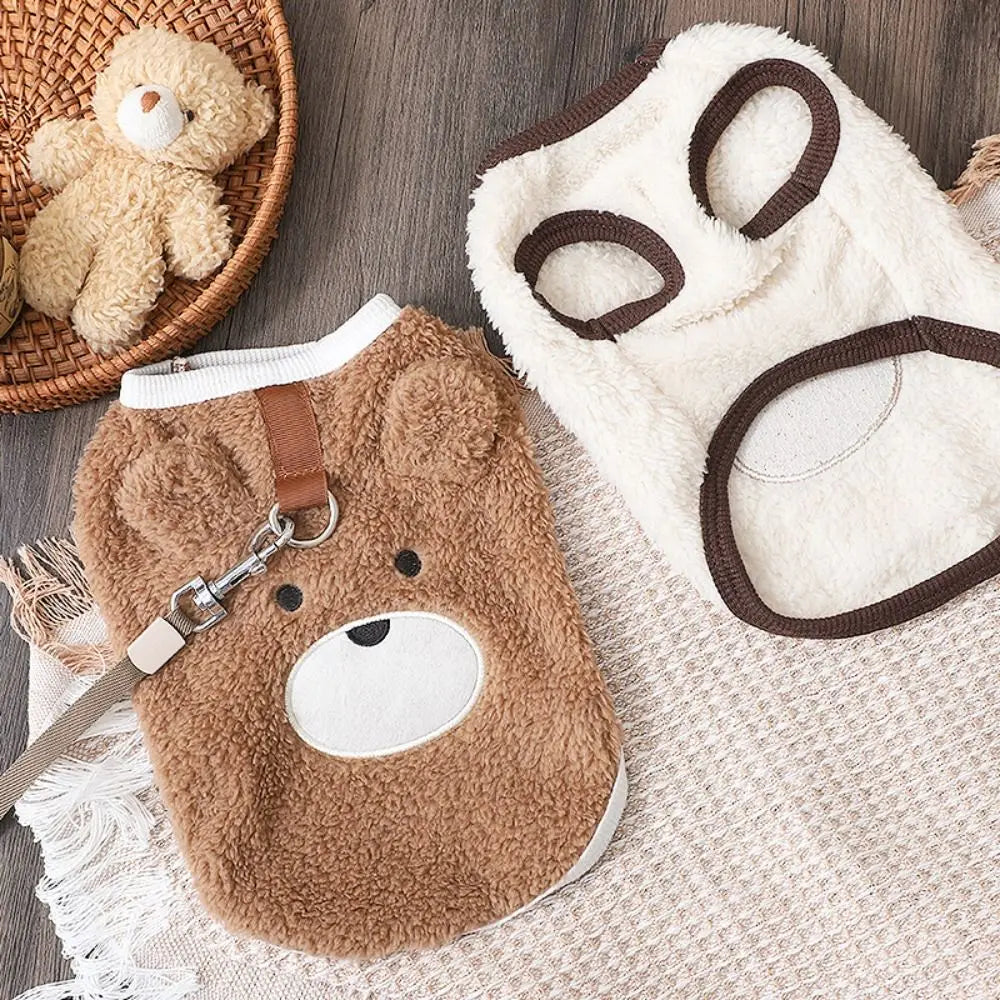 Dog Apparel Bear Pattern Winter Puppy Clothes Warm Thickened Puppy Sweatshirt Comfortable Sleeveless Pet Winter Coat Outdoor Use
