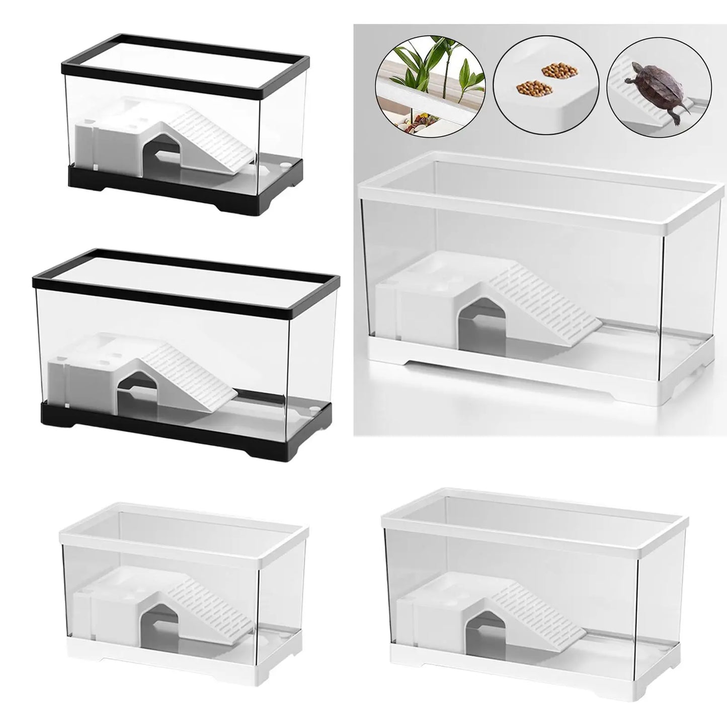 Turtle Tank Turtle Habitat Multifunctional Area Hideout Box Terrapin with Platform Tortoise Enclosure Starter Indoor Decor
