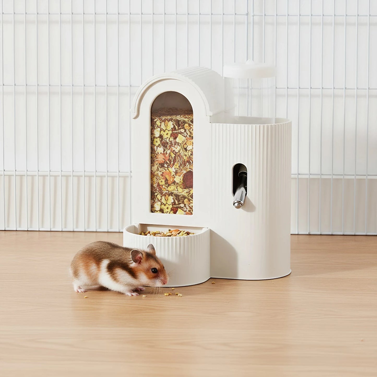 2-in-1 Automatic Food Bowl with Water Bottle Hamster Feeder And Waterer Small Animal Feeder for Hamster Guinea Pig Rat Cage Home