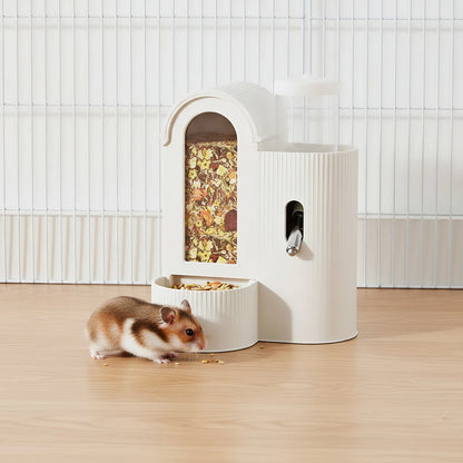 2-in-1 Automatic Food Bowl with Water Bottle Hamster Feeder And Waterer Small Animal Feeder for Hamster Guinea Pig Rat Cage Home
