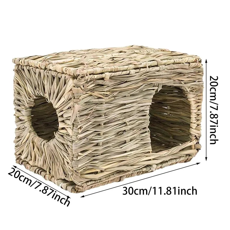 Foldable Woven Rabbit Cages Pets Hamster Guinea Pig Bunny Grass Chew Toy Mat House Bed Nests for Small Animal Rabbit Accessories