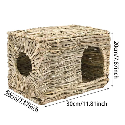 Foldable Woven Rabbit Cages Pets Hamster Guinea Pig Bunny Grass Chew Toy Mat House Bed Nests for Small Animal Rabbit Accessories
